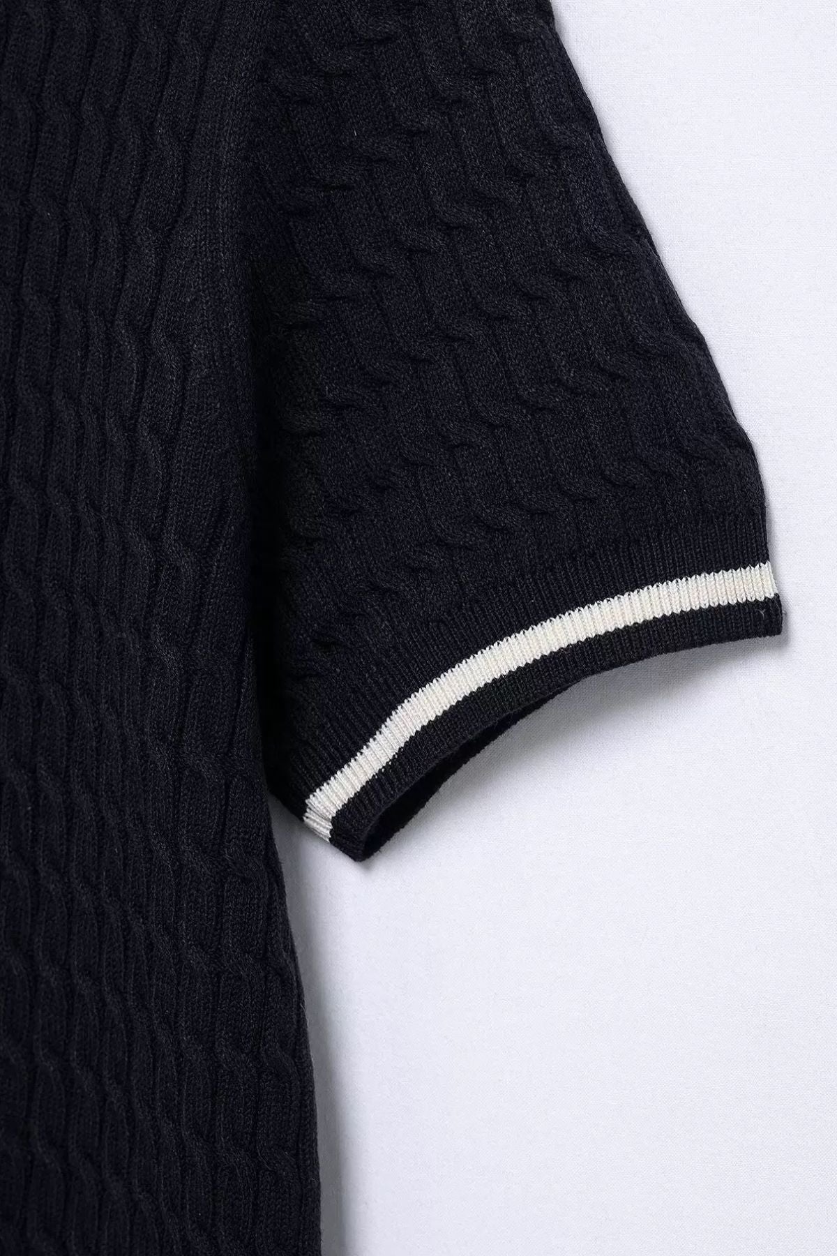 ALBA Cable Knit Polo (Deep Navy)