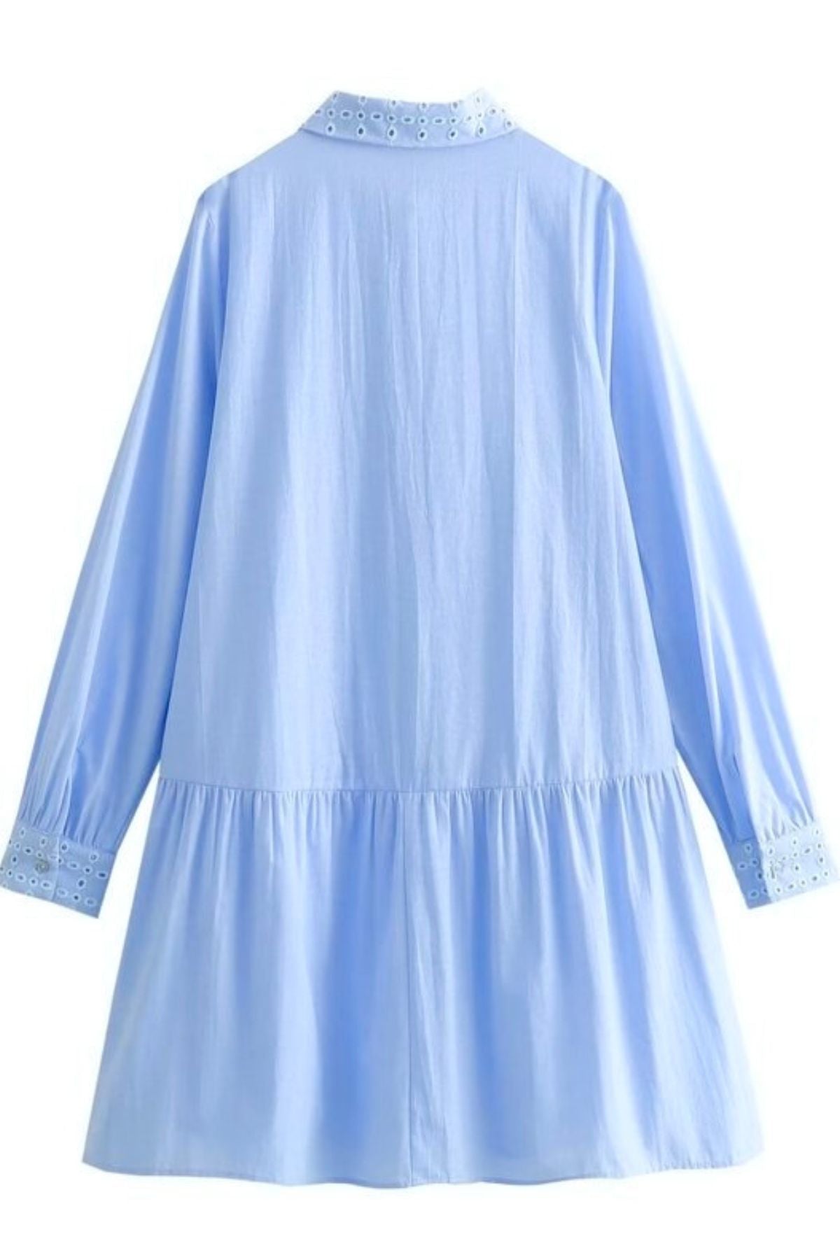 TAM Embroidered Drop-Waist Shirt Dress (Light Blue)