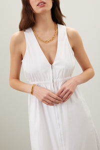 COLLINS 2-way Zip V-neck Midi Dress (White)