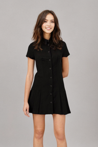 ROSIE Pleated Button-Down Mini Dress (Black)