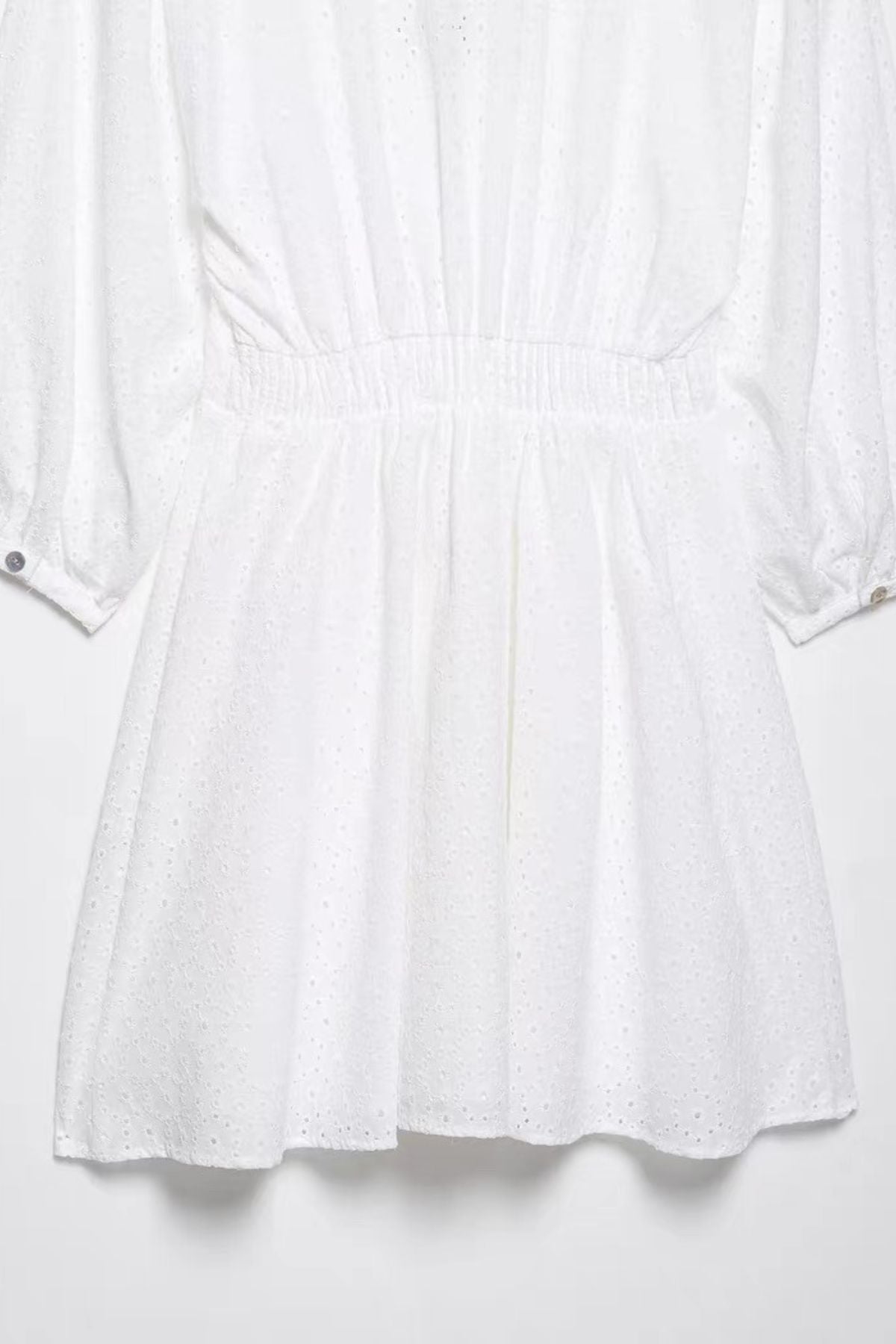ISLA Puff Sleeve Broderie Eyelet Mini Dress (White)