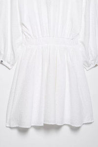 ISLA Puff Sleeve Broderie Eyelet Mini Dress (White)