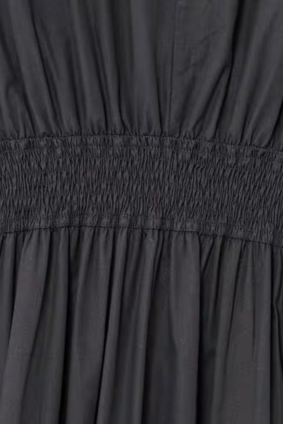 CELINE Smocked Waist Cotton Midi Dress with Pockets(Deep Gray)