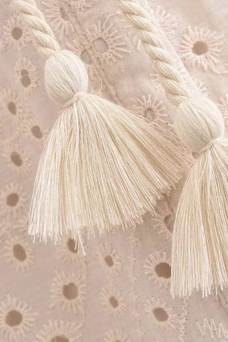 ODETTE Broderie Eyelet Midi Dress with Rope Tie (Cream)
