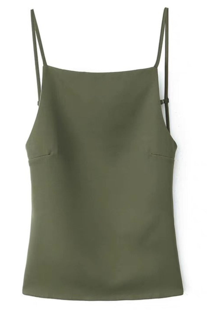 CLEO Backless Square-Neck Cami Top (Olive Green)