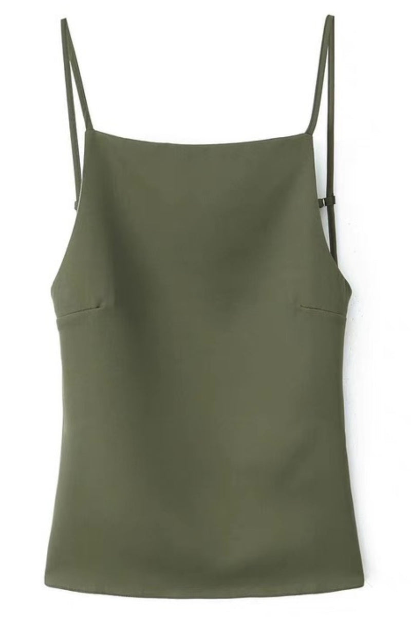 CLEO Backless Square-Neck Cami Top (Olive Green)
