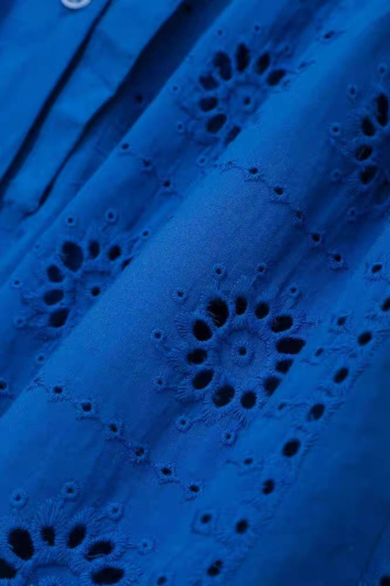 CELIA Broderie Eyelet Shirt Dress (Cobalt Blue)