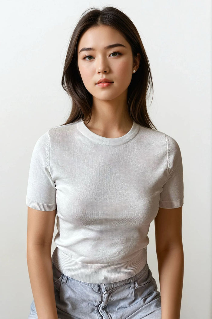 MAYA Crew Knit Tee (White)