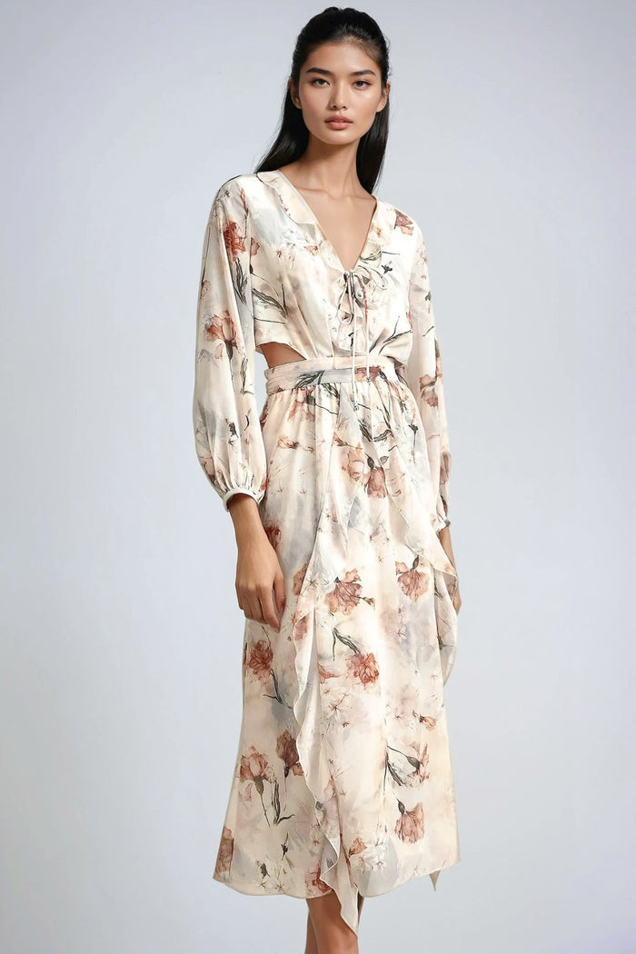 LYANA Floral Cutout Chiffon Maxi Dress