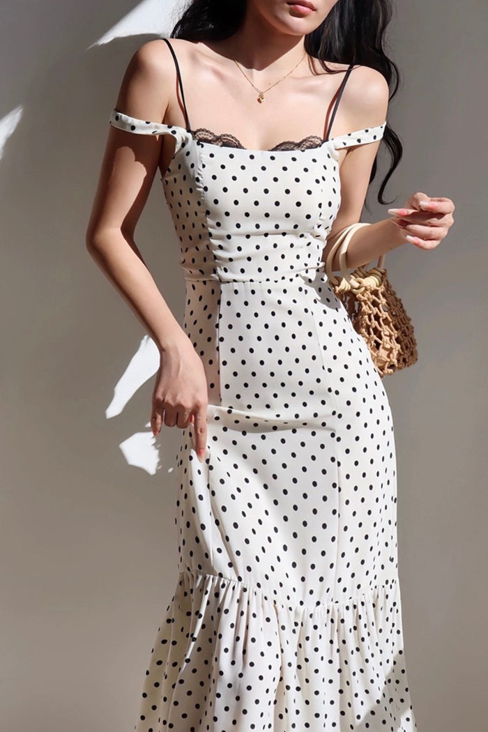 KHLOE Dotted Cami Midi Dress (Cream)