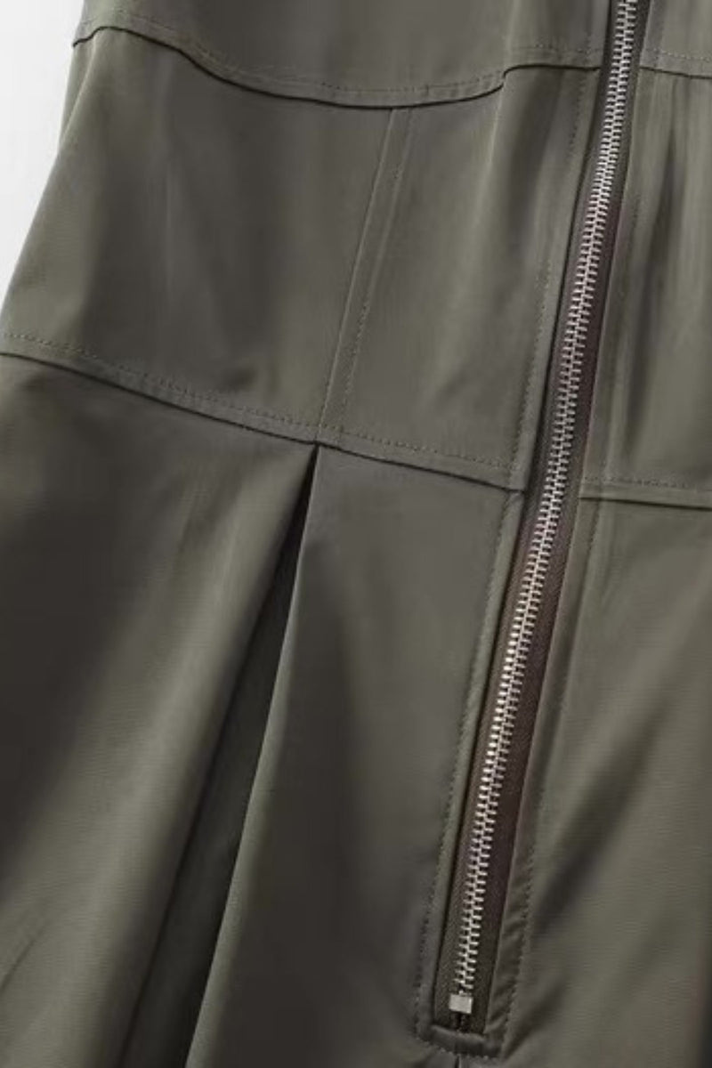 CARA Utility Zip Maxi Dress (Deep Olive Green)