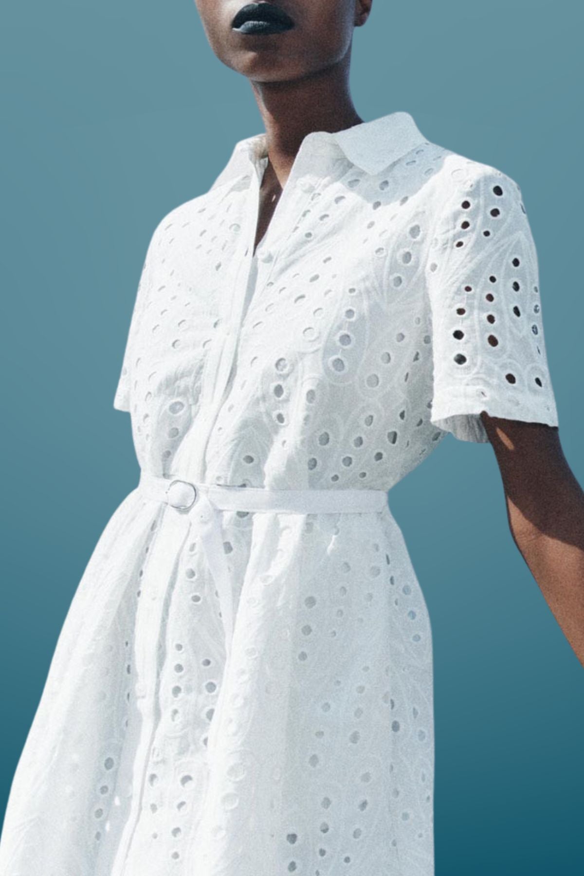 ELISA Button-Down Eyelet Mini Dress (White)