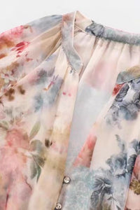 AURELIA Watercolor Floral Chiffon Belted Midi Dress