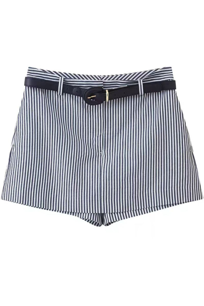 HARLOW Striped Belted High-Waist Skort (Navy)