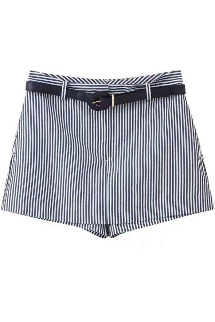 HARLOW Striped Belted High-Waist Skort (Navy)
