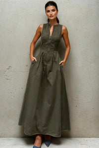CARA Utility Zip Maxi Dress (Deep Olive Green)