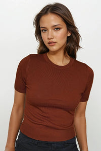 MAYA Crew Knit Tee (Russet Brown)