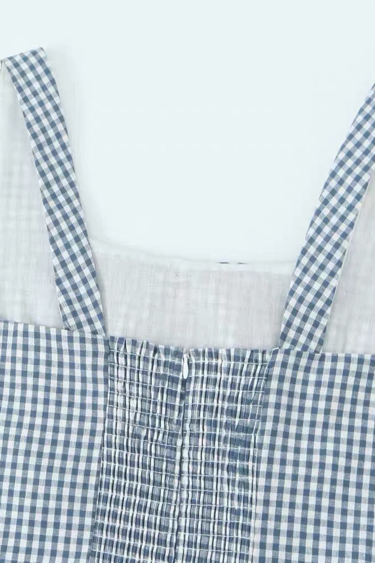MARCELLA Square Neck Fit & Flare Midi Dress with Pockets (Blue Gingham)