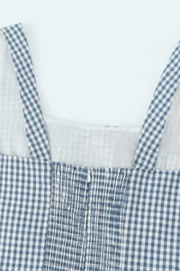 MARCELLA Square Neck Fit & Flare Midi Dress with Pockets (Blue Gingham)