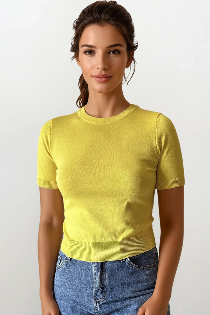 MAYA Crew Knit Tee (Lemon Yellow)