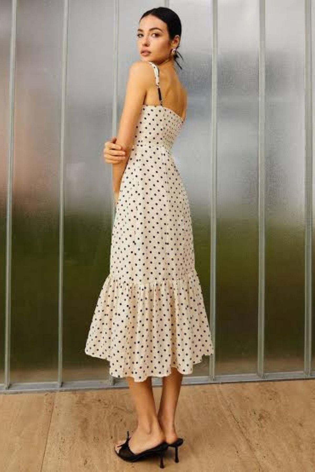 KHLOE Dotted Cami Midi Dress (Cream)