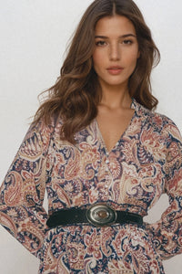 FAITH V-Neck Long-Sleeve Boho Mini Dress