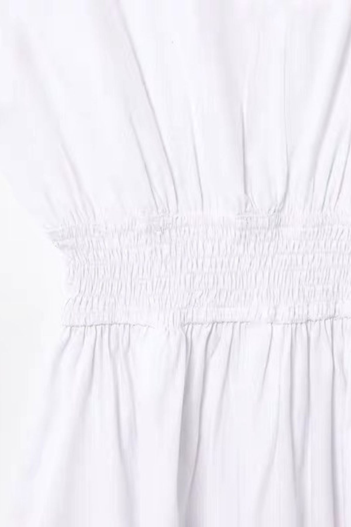 CELINE Smocked Waist Cotton Midi Dress with Pockets (White)