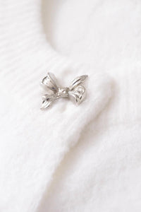 COLETTE Bow-Button Knit Cardigan Top (White)