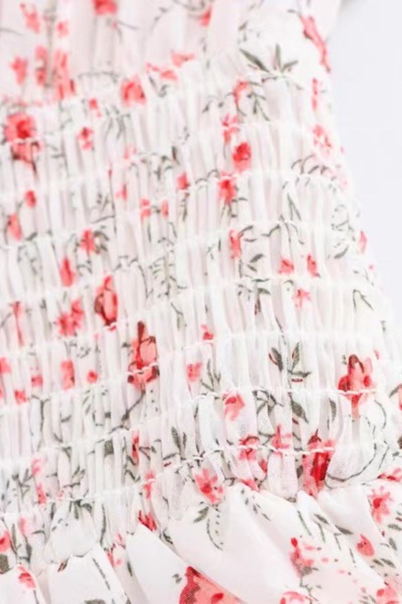FIORA Floral Chiffon Lace-Trim Mini Dress