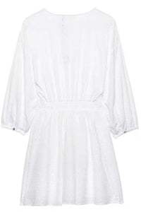 ISLA Puff Sleeve Broderie Eyelet Mini Dress (White)