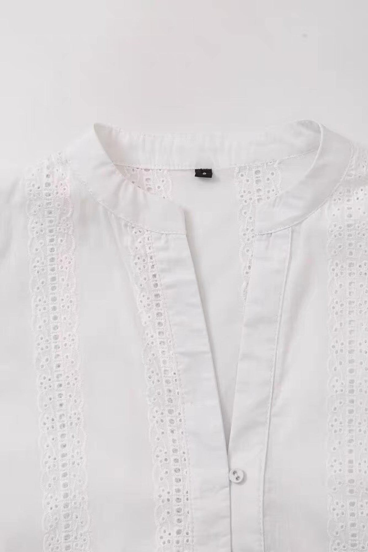 THEA Embroidered V-Neck Eyelet Blouse (White)
