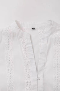 THEA Embroidered V-Neck Eyelet Blouse (White)
