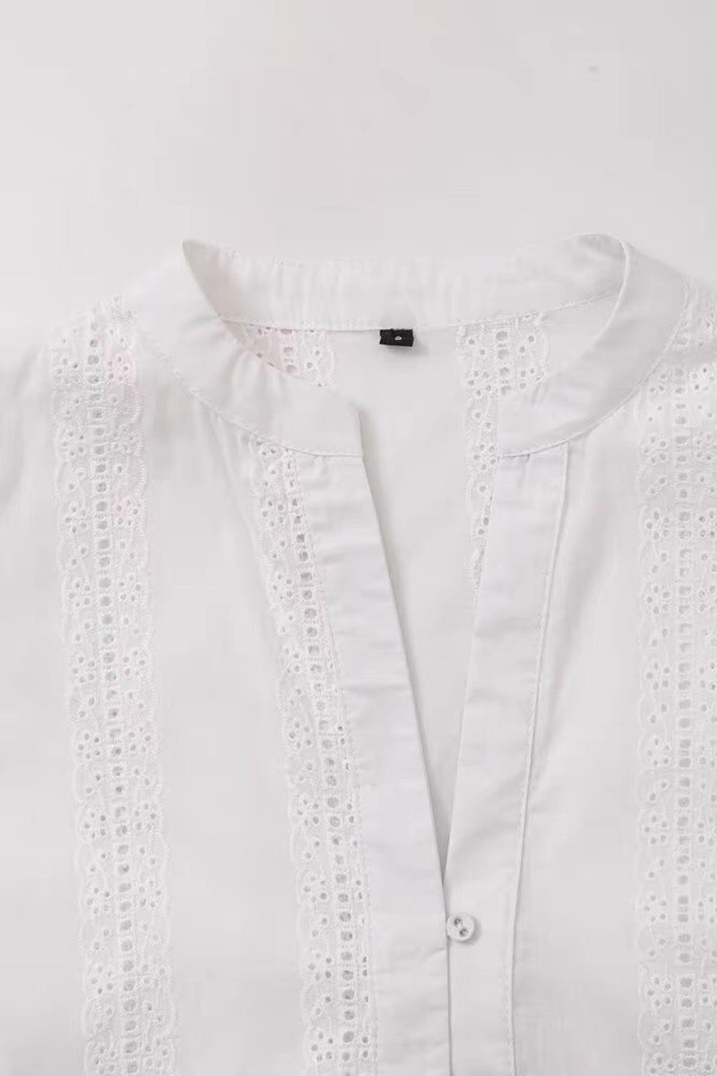 THEA Embroidered V-Neck Eyelet Blouse (White)
