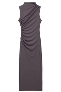VELA Sculpt Midi Dress – Sleek Jersey Edition (Mink Gray)