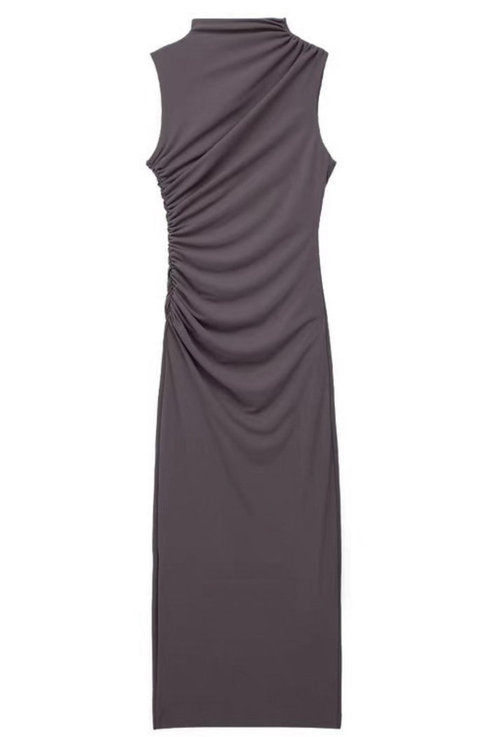 VELA Sculpt Midi Dress – Sleek Jersey Edition (Mink Gray)