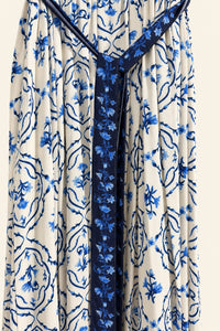 ISADORA Blue Floral Print Maxi Dress with Detachable Sash
