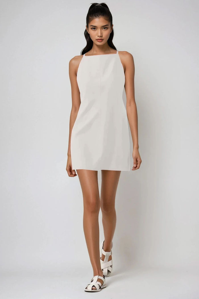 AMINA Square-Neck Mini Dress (Bone White)