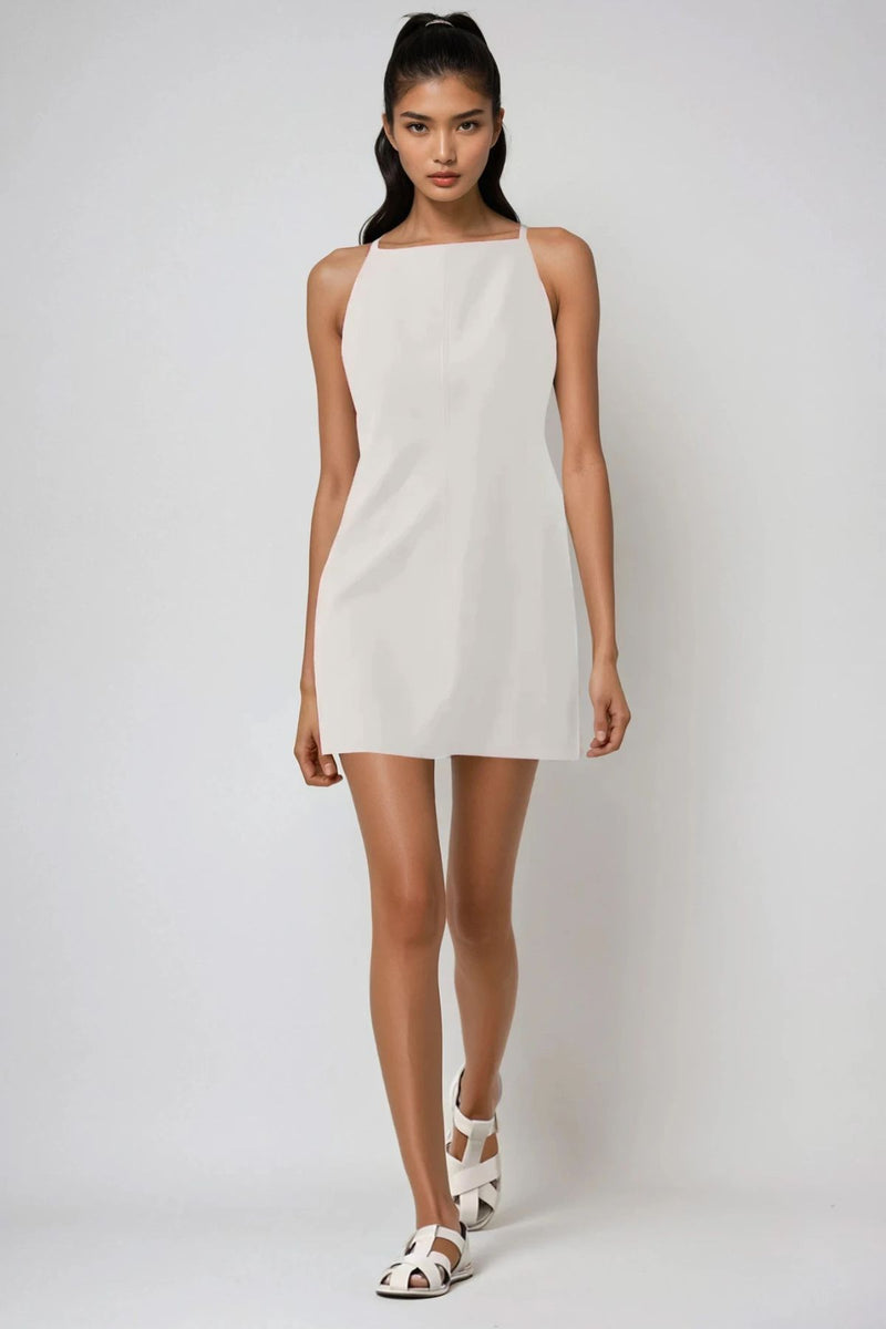 AMINA Square-Neck Mini Dress (Bone White)