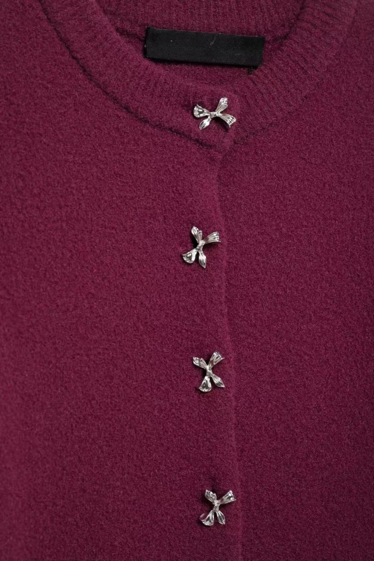 COLETTE Bow-Button Knit Cardigan Top (Burgundy Red)