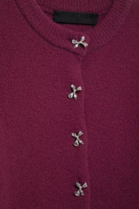 COLETTE Bow-Button Knit Cardigan Top (Burgundy Red)