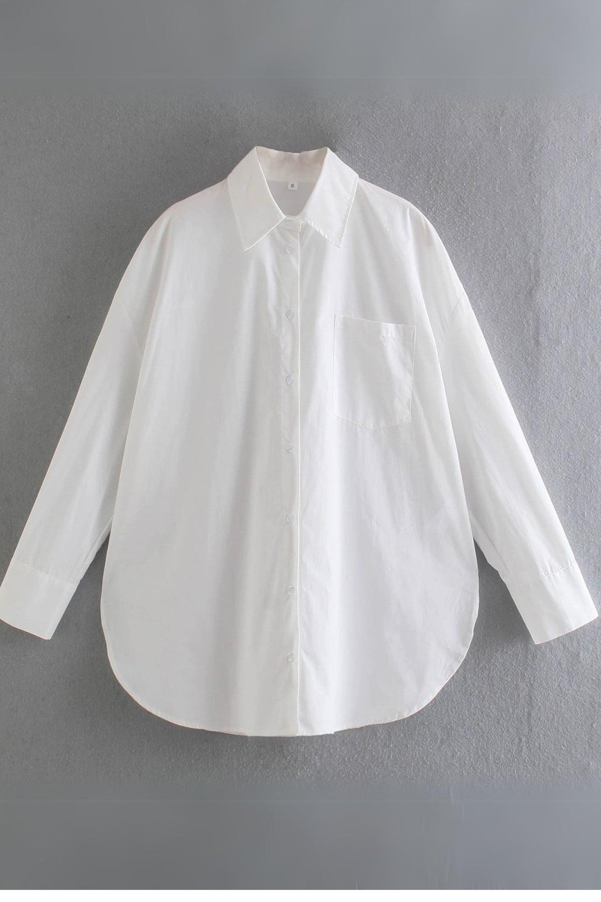 ESTHER Oversized Button-Down Pocket Shirt(White）