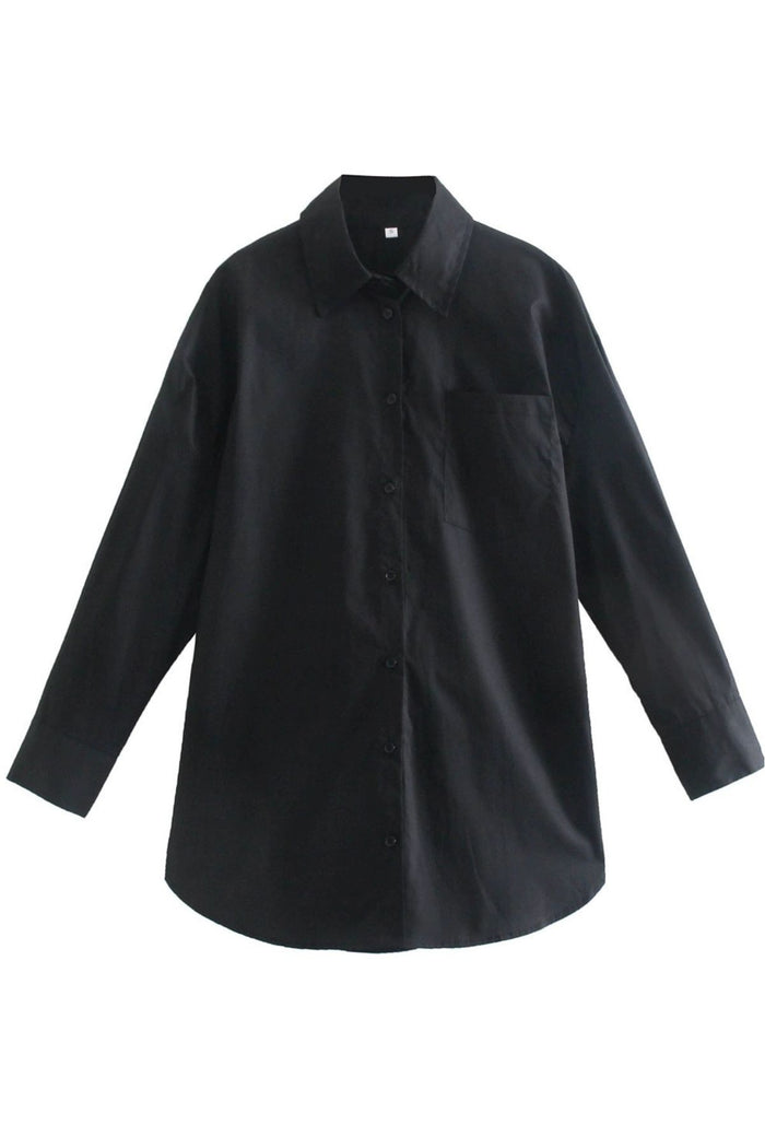 ESTHER Oversized Button-Down Pocket Shirt (Black)