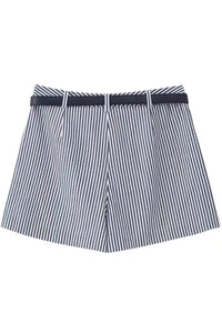 HARLOW Striped Belted High-Waist Skort (Navy)