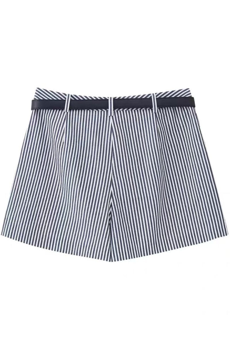 HARLOW Striped Belted High-Waist Skort (Navy)