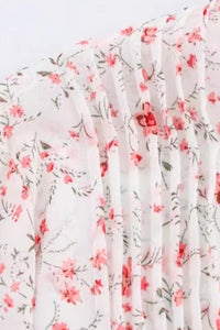 FIORA Floral Chiffon Lace-Trim Mini Dress