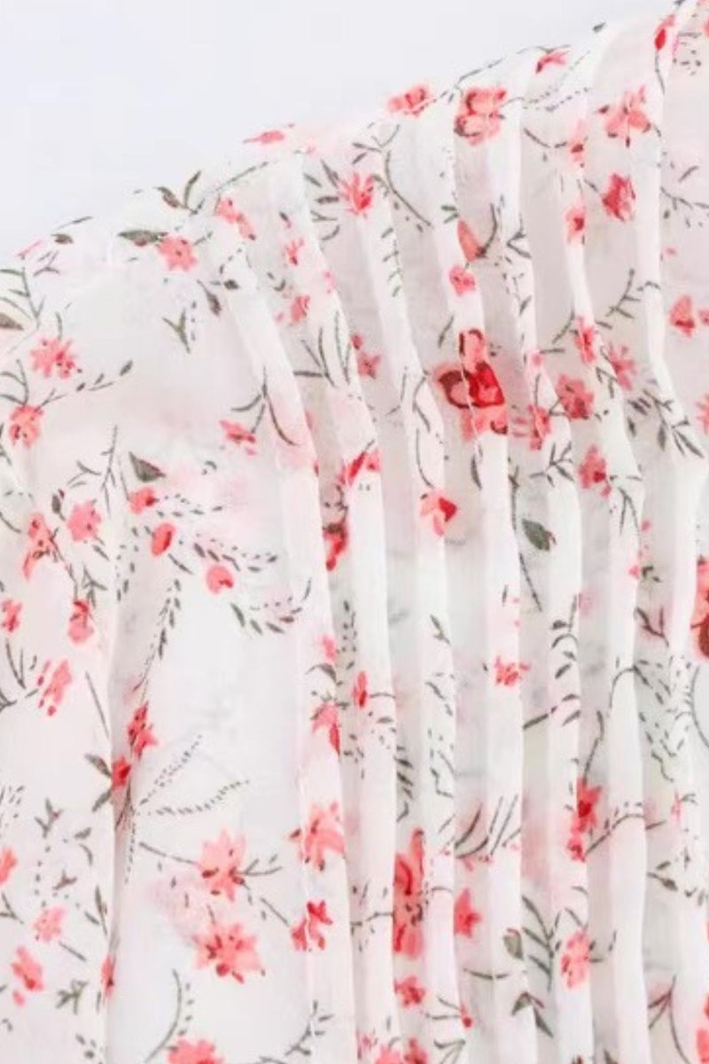 FIORA Floral Chiffon Lace-Trim Mini Dress
