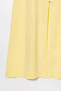SOLENE Linen Button-Front Midi Dress (Butter Yellow)