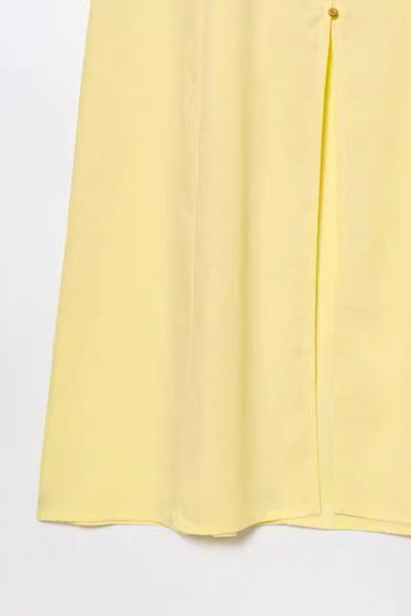 SOLENE Linen Button-Front Midi Dress (Butter Yellow)