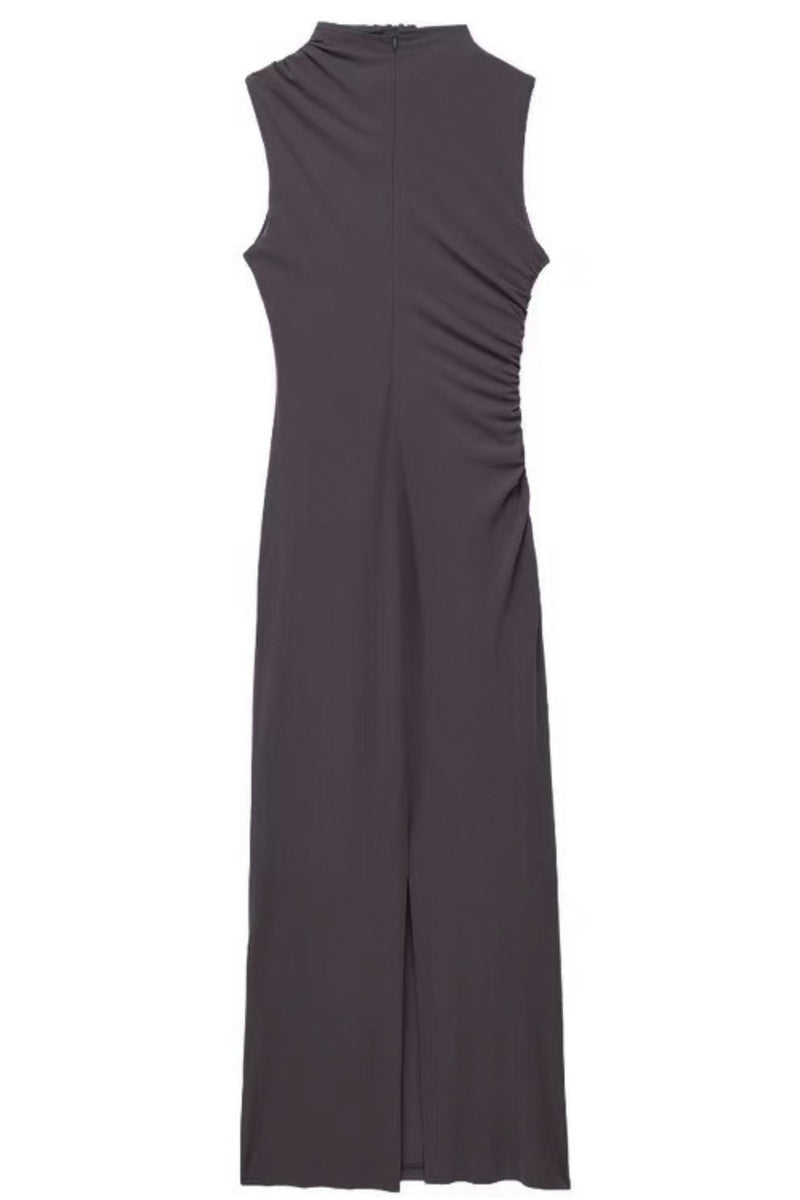 VELA Sculpt Midi Dress – Sleek Jersey Edition (Mink Gray)