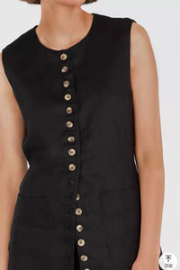 RAYA Linen Buttoned Vest Top (Black)